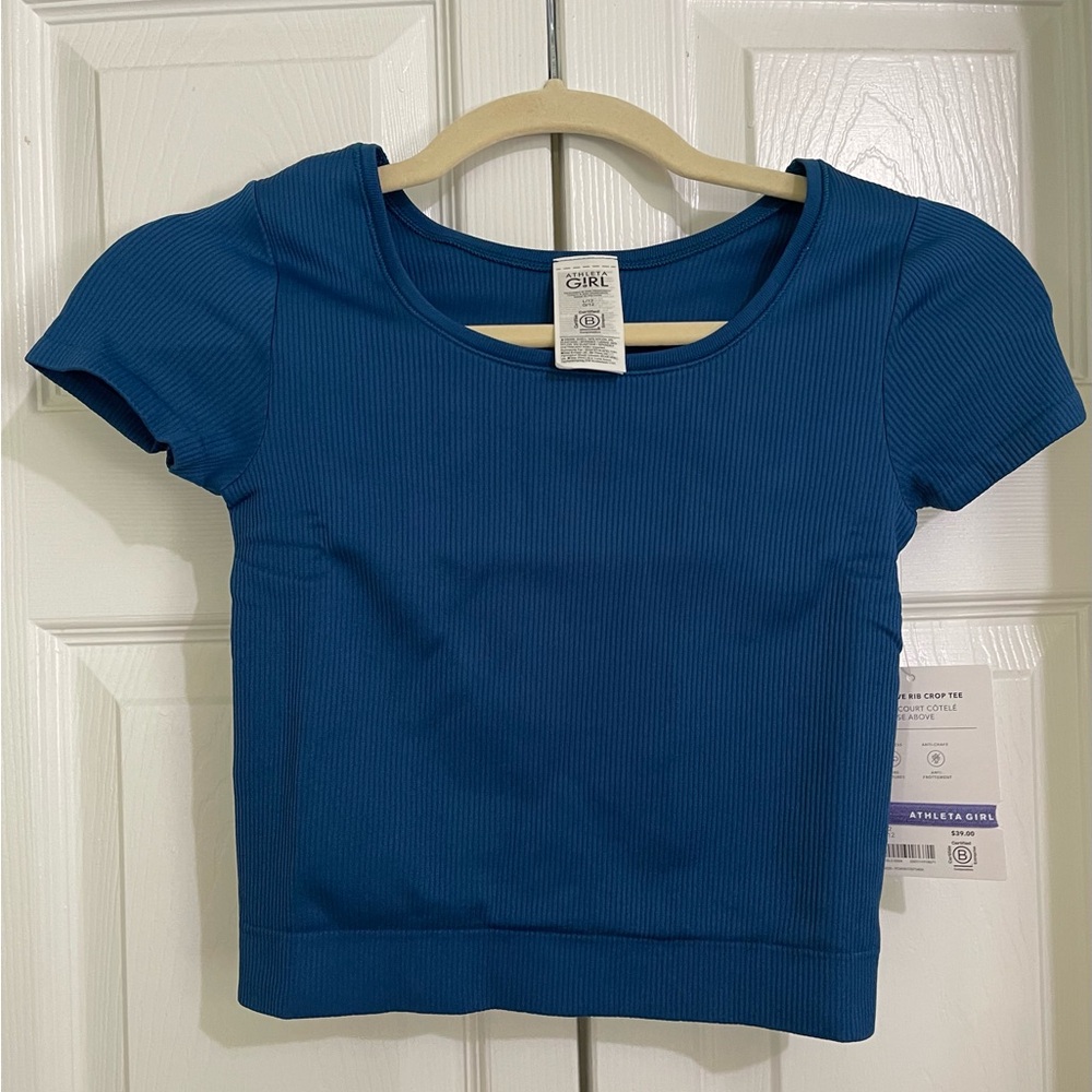 Athleta Girls' Ribbed Teal Short Sleeve Tee